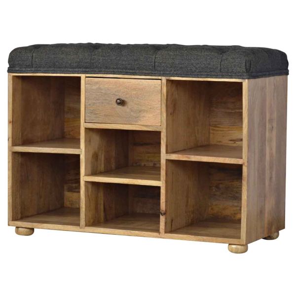 Mango Wood Black Tweed 1 Drawer Bench - Image 2