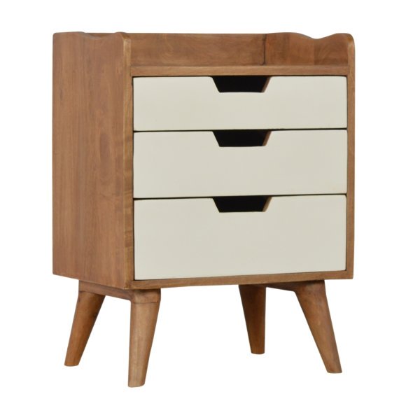 Solid Mango Wood Two Tone 3 Drawer White Hand Painted Cabinet - Image 3