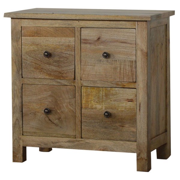 Solid Mango Wood Oak Finished Four Door Mini Cabinet - Image 2