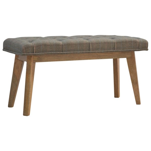 Solid Mango Wood Scandinavian Style Check Pattern Stool - Image 2
