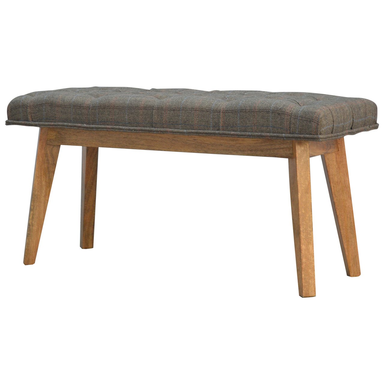 Solid Mango Wood Scandinavian Style Check Pattern Stool - Image 3