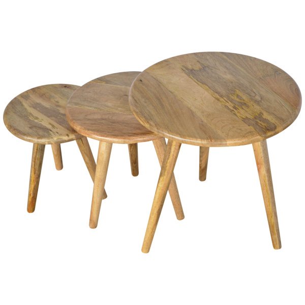 Solid Oak Finished Mango Wood Scandinavian Style 3PC Nest of Tables - Image 2