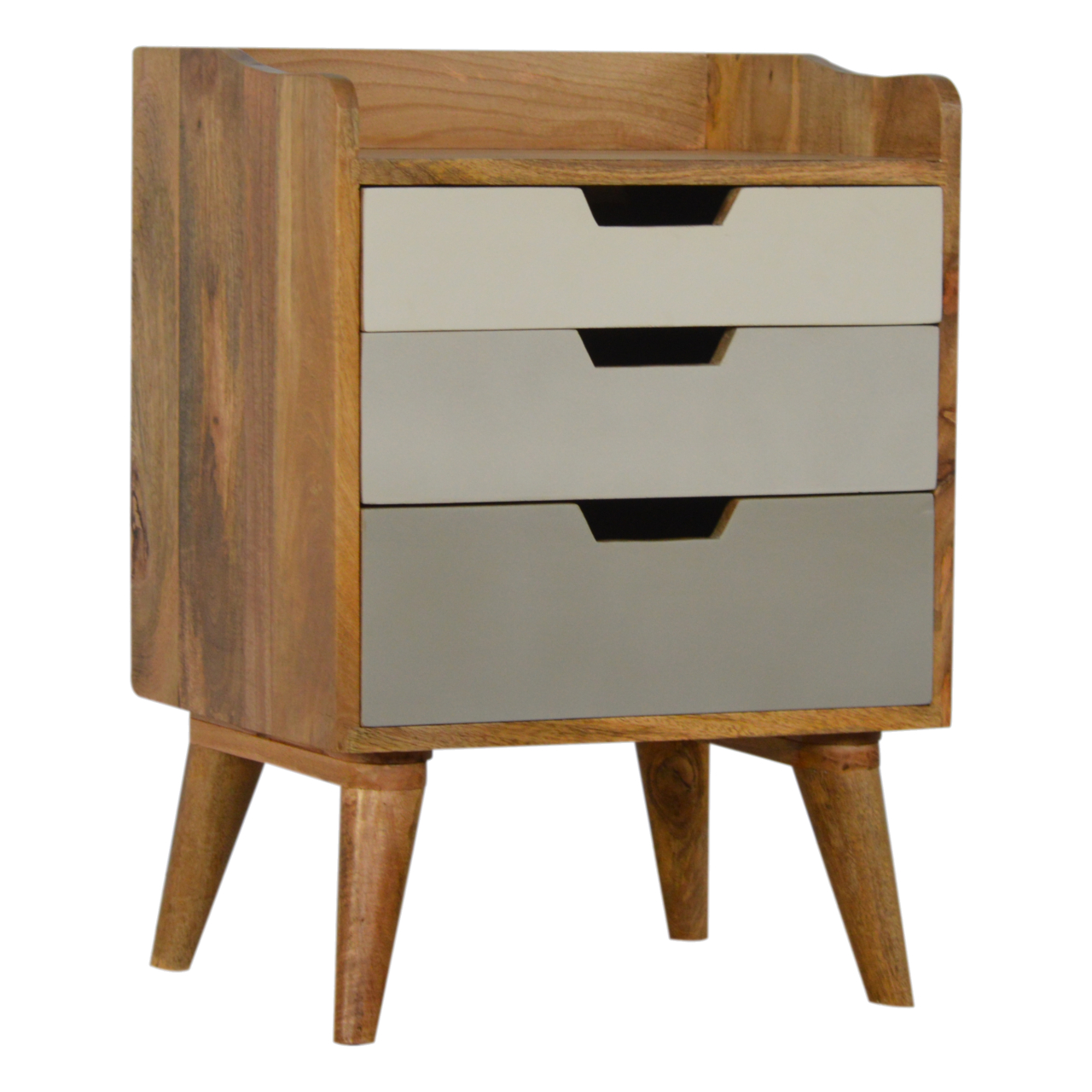 Solid Oak Mango Wood Two Tone Grey Scandinavian Style 3 Drawer Cabinet - Image 2