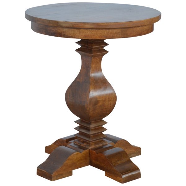 Solid Mango Wood Granary Finished Pedestal Round Occasional Table