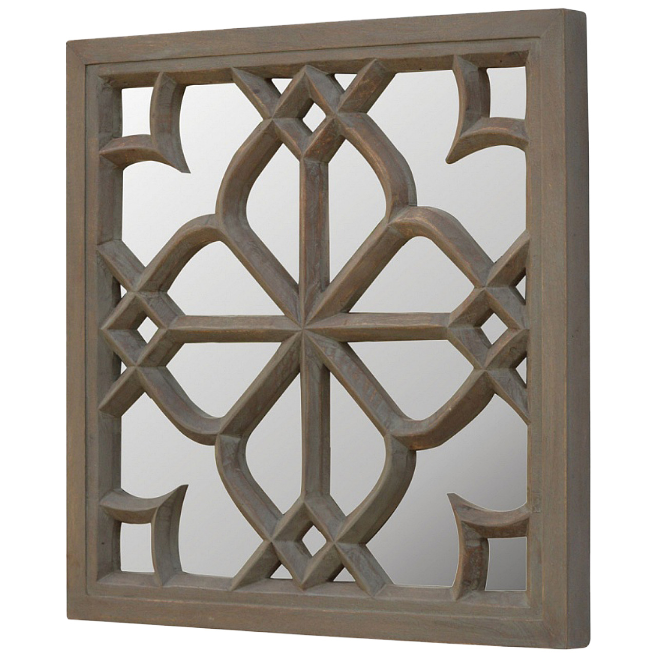 Solid Mango Wood Grey Finished Floral Pattern Mirror