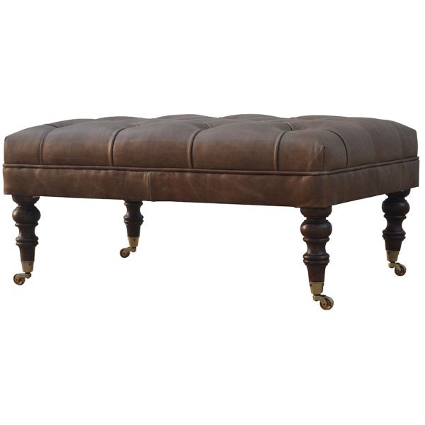 Solid Mango Wood Light Walnut Finished and Buffalo Leather Bench - Image 2