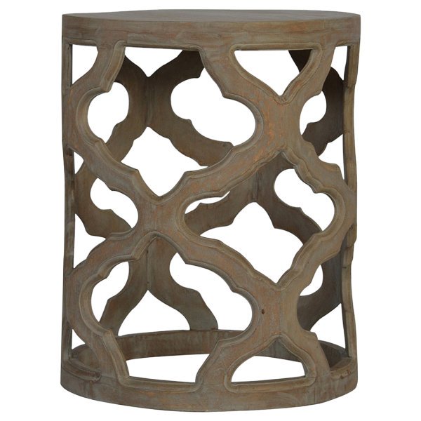 Solid Mango Wood Grey Wash Cut-out Stool
