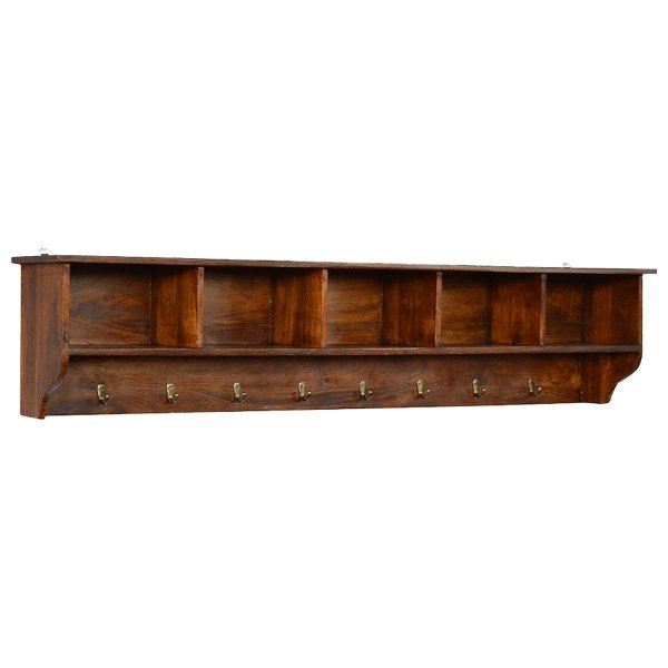 Solid Mango Wood Floating Hook Storage Unit
