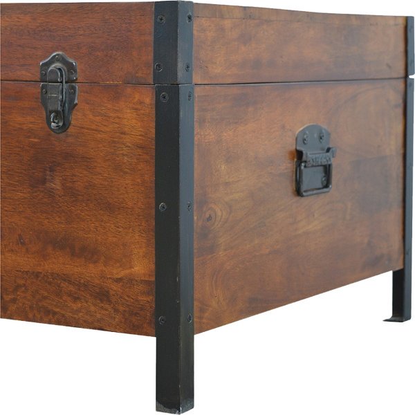 Solid Chestnut Finished Mango Wood Industrial Storage Box - Image 3