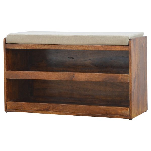 Solid Chestnut Finished Mango Wood Open Shoe Rack/Bench