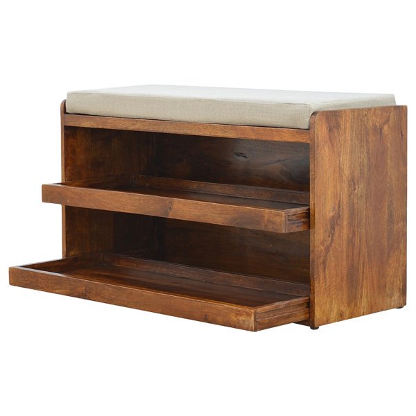 Solid Chestnut Finished Mango Wood Open Shoe Rack/Bench - Image 2