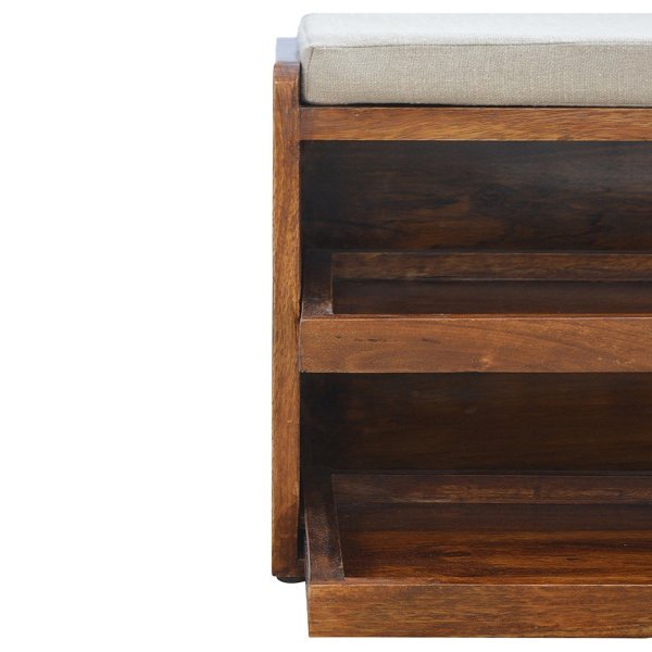 Solid Chestnut Finished Mango Wood Open Shoe Rack/Bench - Image 5