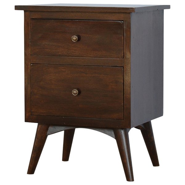 Solid Mango Wood Walnut 2 Drawer Nordic Bedside