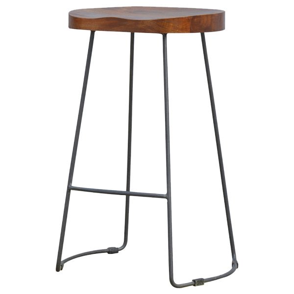 Solid Chestnut Finished Mango Wood Chunky Seat Bar Stool - Image 3