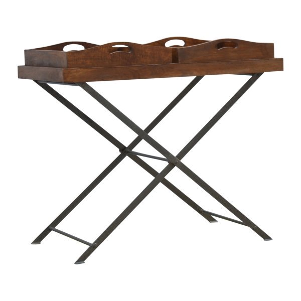 Solid Mango Wood Chestnut Finished Industrial Double Butler Tray Table