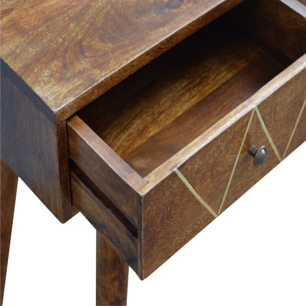 Solid Oak Finished Mango Wood Two Drawer Brass Inlay Console Table - Image 3