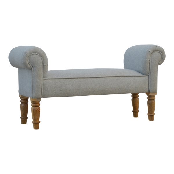 Solid Mango Wood Grey Tweed Upholstered Bench - Image 2