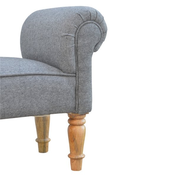 Solid Mango Wood Black Tweed Upholstered Bedroom Bench - Image 3