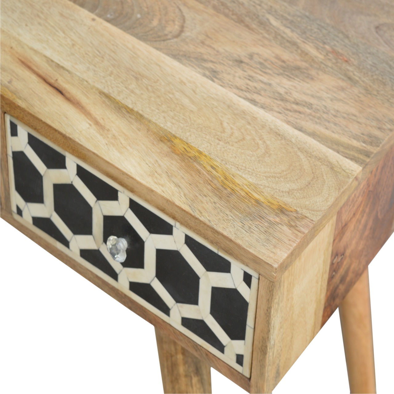 Solid Mango Wood Oak Finished Bone Inlay 1 Drawer 1 Slot Scandinavian Legs Desk - Image 3