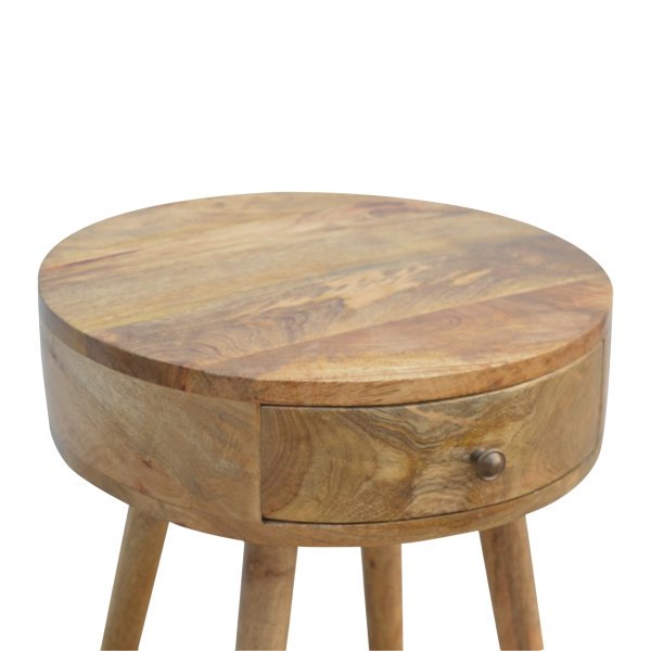 Solid Mango Wood Nordic Circular Shaped Bedside - Image 2