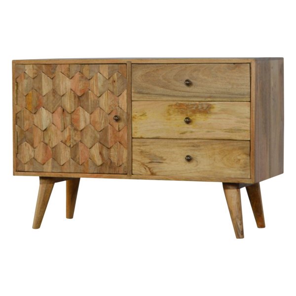 Solid Oak Finished Three Drawers One Hand Carved Pineapple Front Cupboard - Image 3
