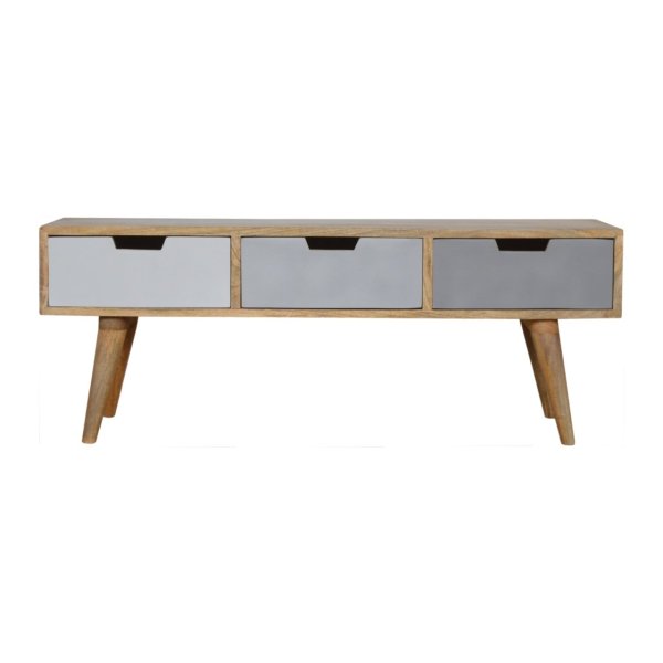 Solid Mango Wood Grey Painted 3 Drawer Media Unit