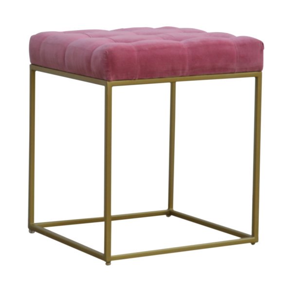 Pink Velvet Gold Base Footstool - Image 2