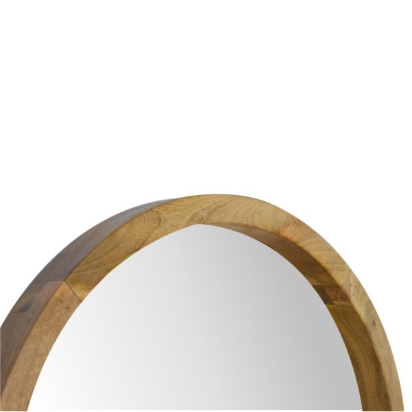 Solid Mango Wood Frame Round Mirror with 1 Shelf - Image 2
