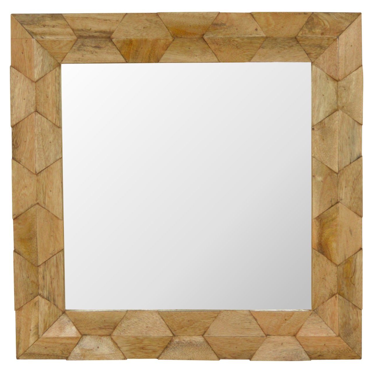 Solid Oak Finished Mango Wood Pineapple Carved Square Mirror