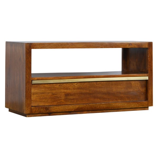 Solid Mango Wood Chestnut 1 Drawer Media Unit with Gold Pull Out Bar1 - Image 2
