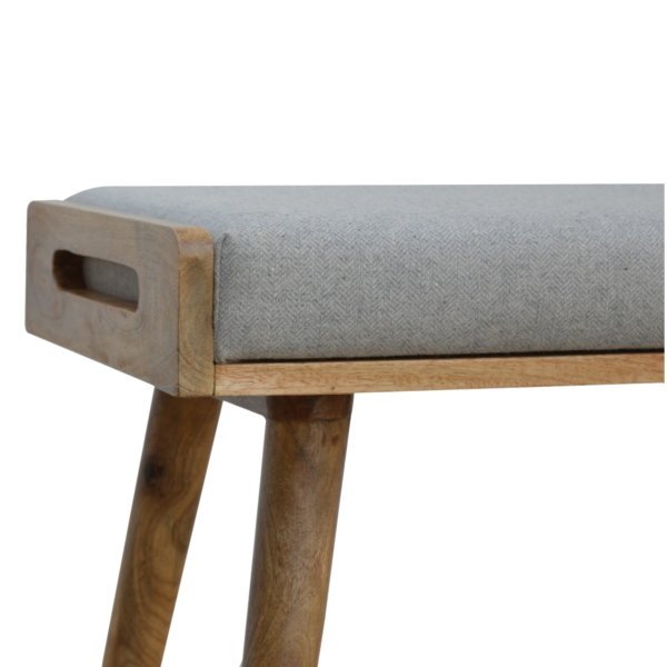 Mango Wood Grey Tweed Tray Style Footstool - Image 4