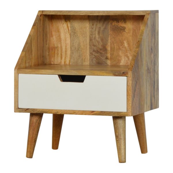 Solid Mango Wood White Painted Raised Back Bedside - Image 2