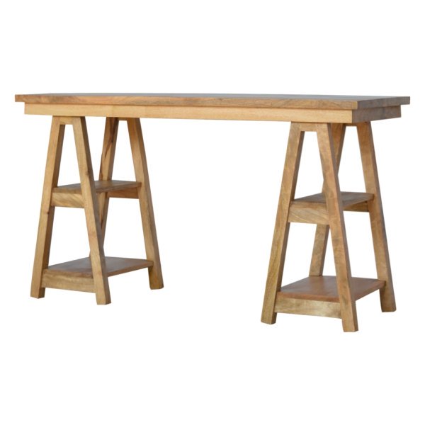 Solid Mango Wood Oak Finished Trestle Table