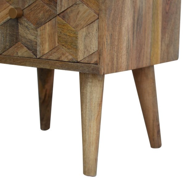 Solid Mango Wood Oak Finished Cube Carved 2 Drawer Bedside - Image 5