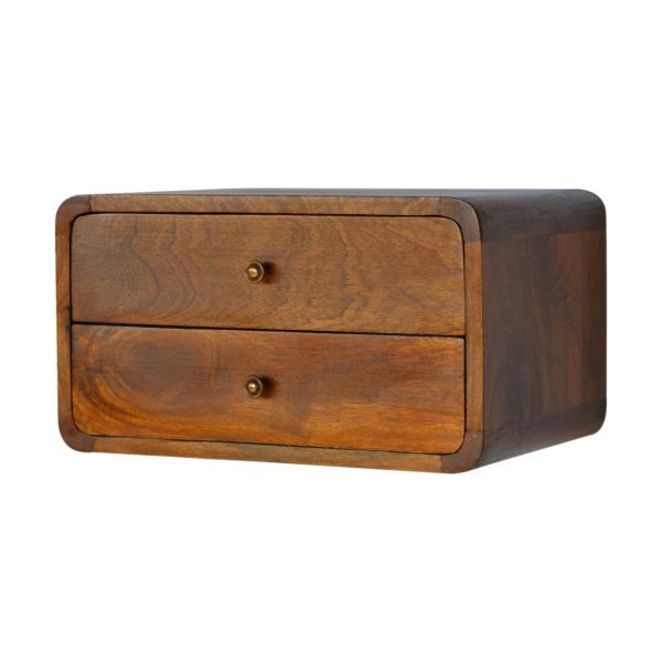 Solid Mango Wood Floating Curved Chestnut Bedside - Image 2