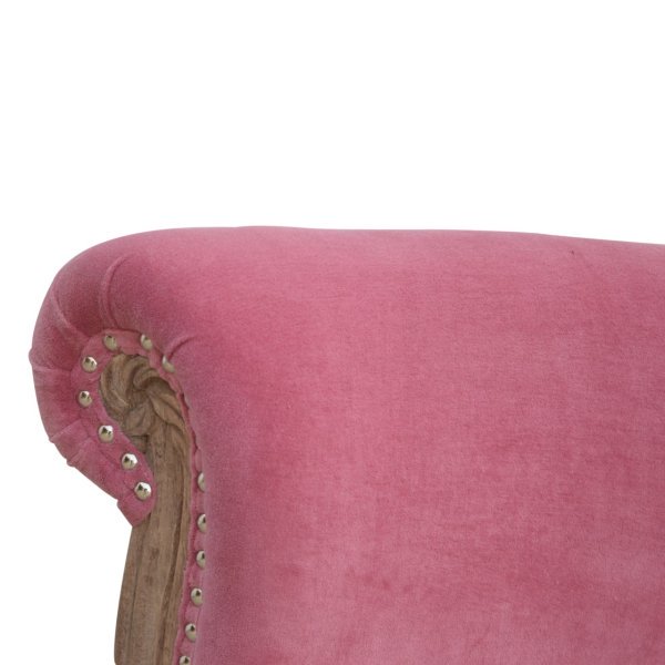 Solid Mango Wood Pink Velvet Studded Chair with Cabriole Legs - Image 7