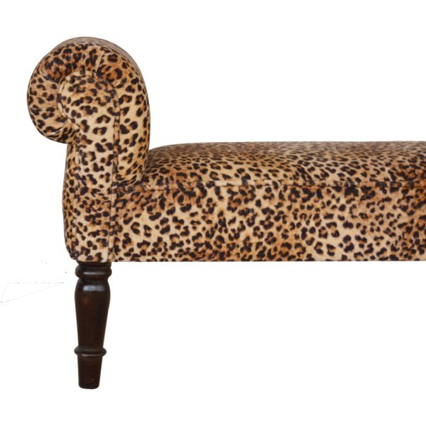 Mango Wood Leopard Print Velvet Bench - Image 3