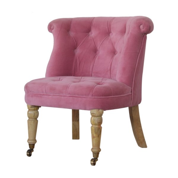 Solid Mango Wood Pink Velvet Accent Chair - Image 2