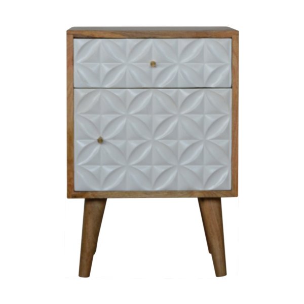 Solid Mango Wood Daisy Carved 1 Door Bedside