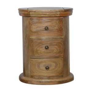 Solid Mango Wood Oak Finished 3 Drawer Drum Chest of Drawers