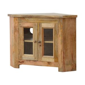 Solid Mango Wood Oak Finished Granary Royale 2 Door Corner TV Cabinet