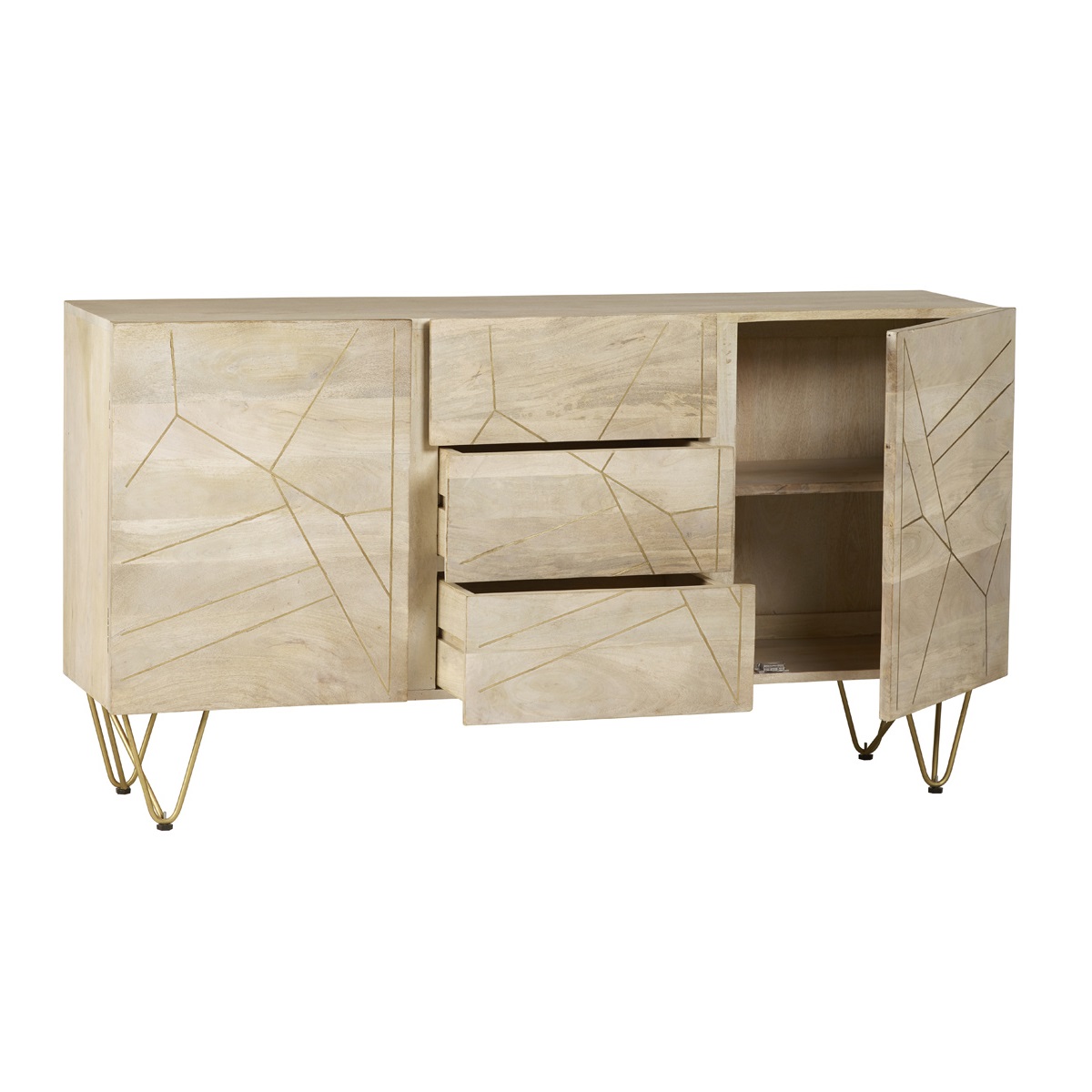 Light Gold Extra Large Sideboard 3 Drawers and 2 Doors - Image 2