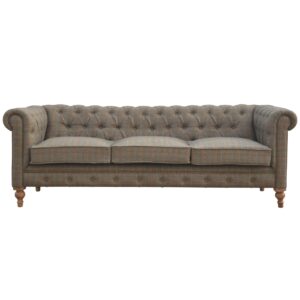 Solid Mango Wood Based Multi Tweed 3 Seater Chesterfield Sofa