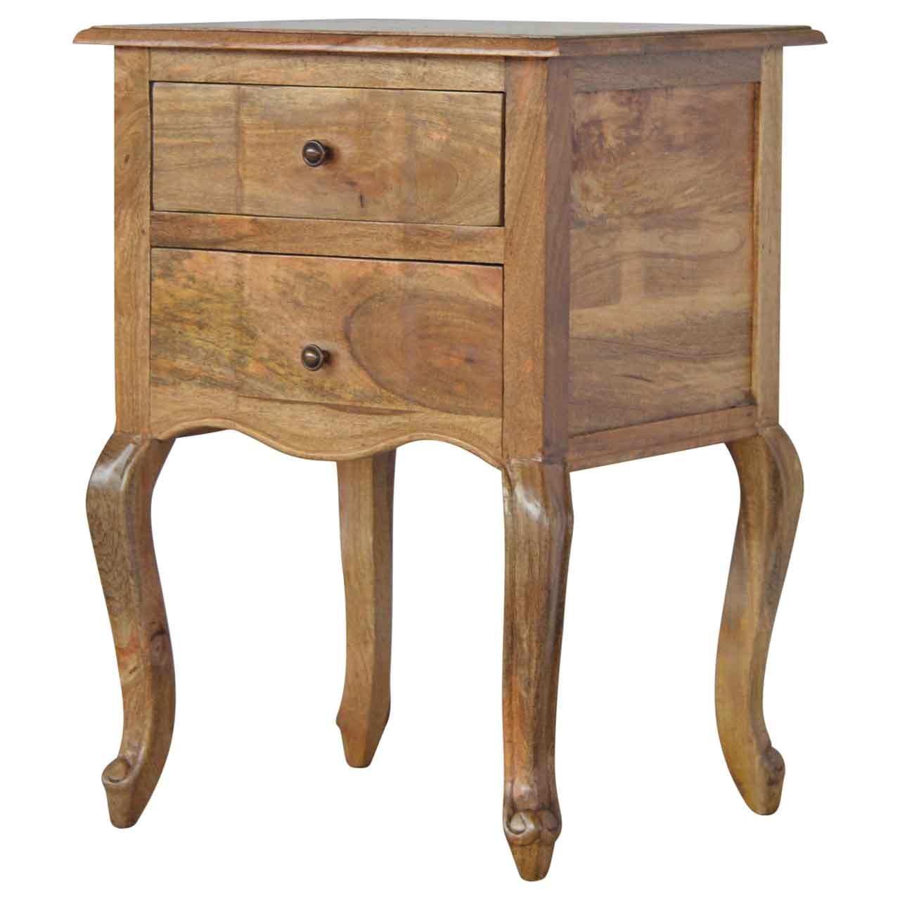 Solid Mango Wood French Style Bedside with 2 Drawers - Image 3