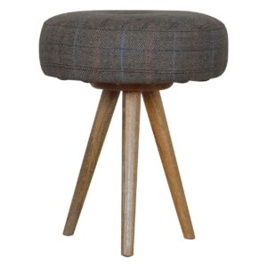 Solid Mango Wood Tripod Stool with Tweed Seat Pad