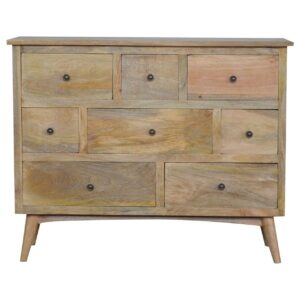 Solid Mango Wood Oak Finished Scandinavian Style 8 Drawer Chest