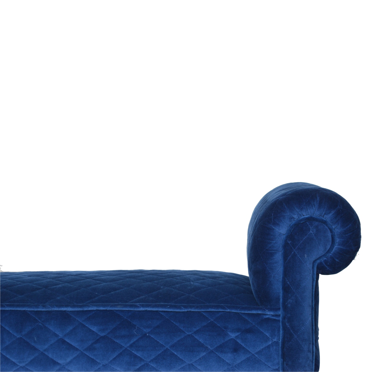 Solid Mango Wood Royal Blue Quilted Velvet Bench - Image 4
