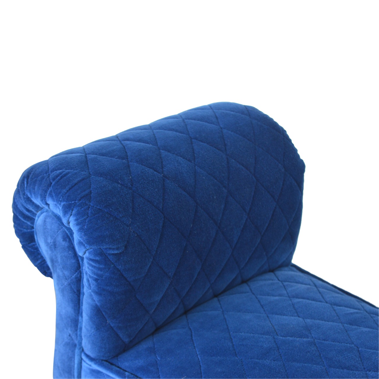 Solid Mango Wood Royal Blue Quilted Velvet Bench - Image 5