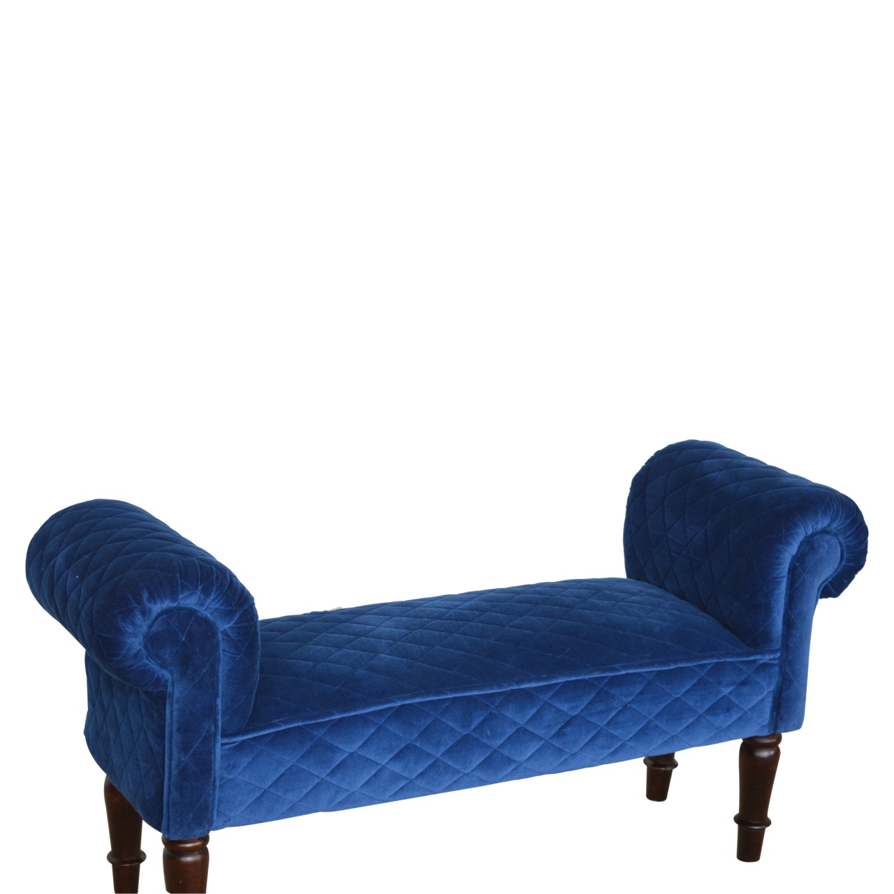 Solid Mango Wood Royal Blue Quilted Velvet Bench - Image 6