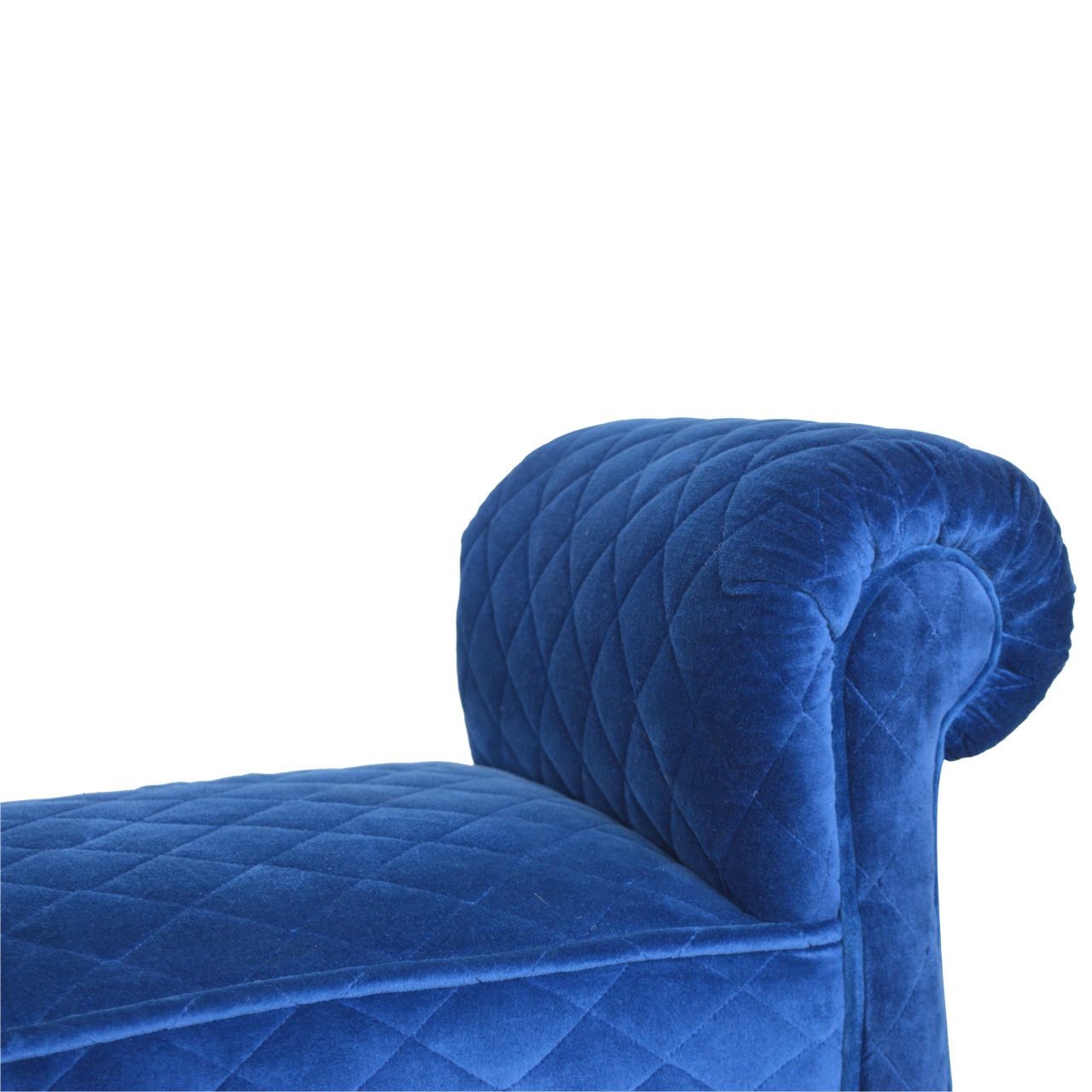 Solid Mango Wood Royal Blue Quilted Velvet Bench - Image 7